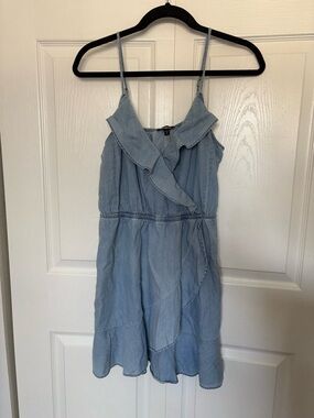 Express Light Blue Chambray Ruffle Sundress